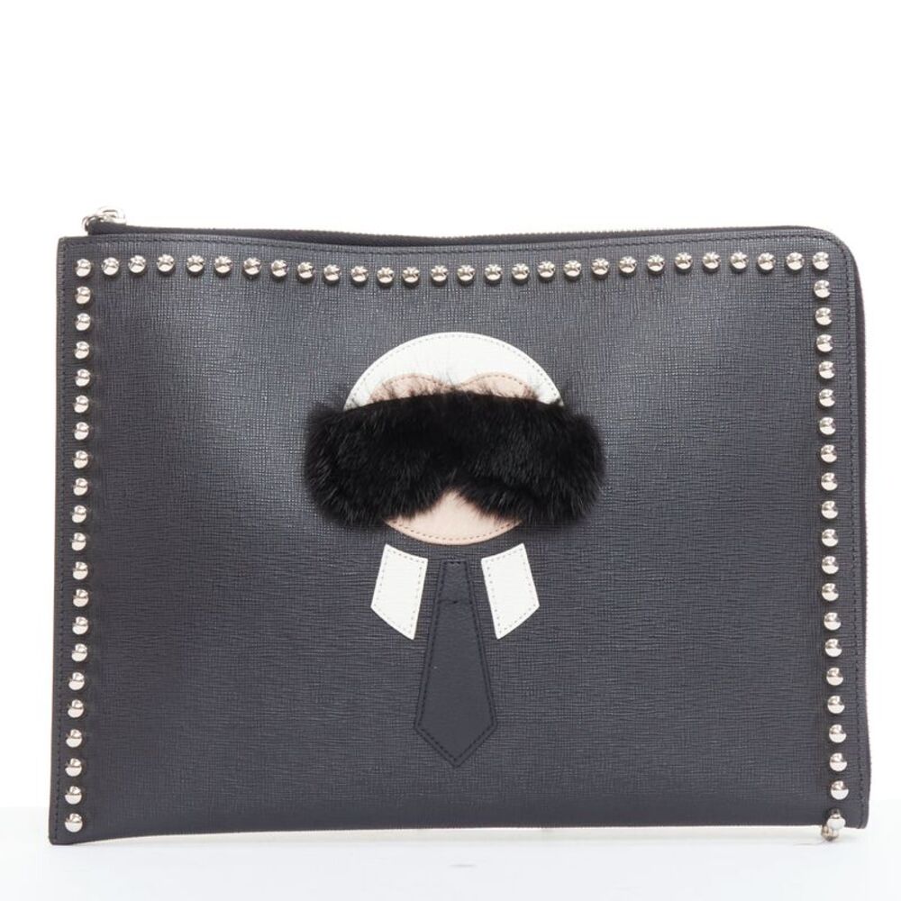 Fendi Fur Leather Studded Clutch Bag